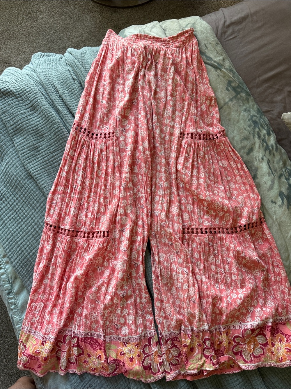 Women’s Pink Floral Wide-Leg Bottoms Pants